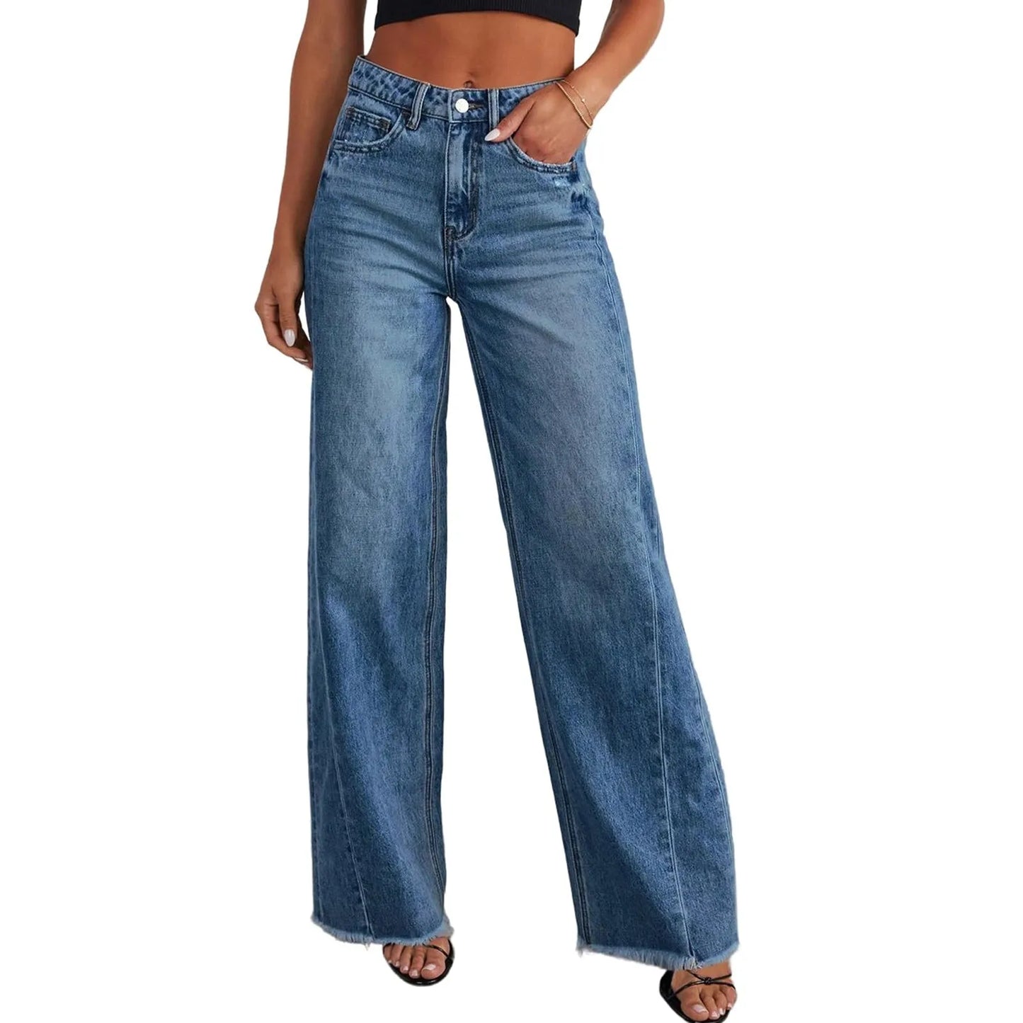 Retro High Waist Straight Leg Jeans For Women Patchwork Distressed