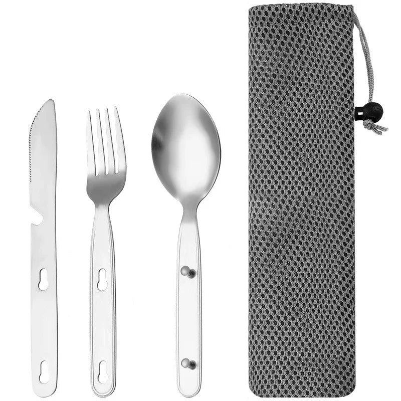 Stainless Steel Folding Camping Cutlery Set Compact Travel Kit