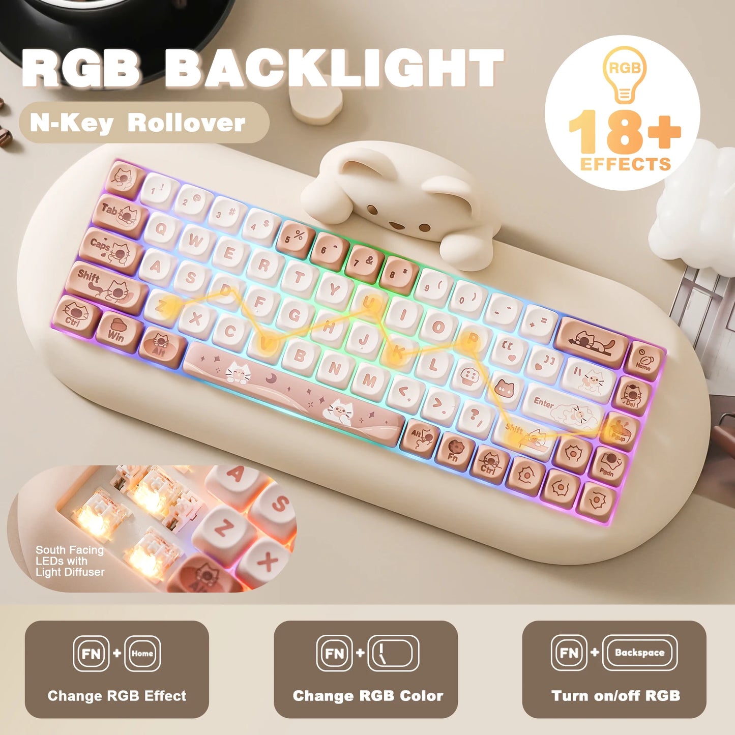 YUNZII C68 Wireless HiFi Cat RGB Mechanical Keyboard