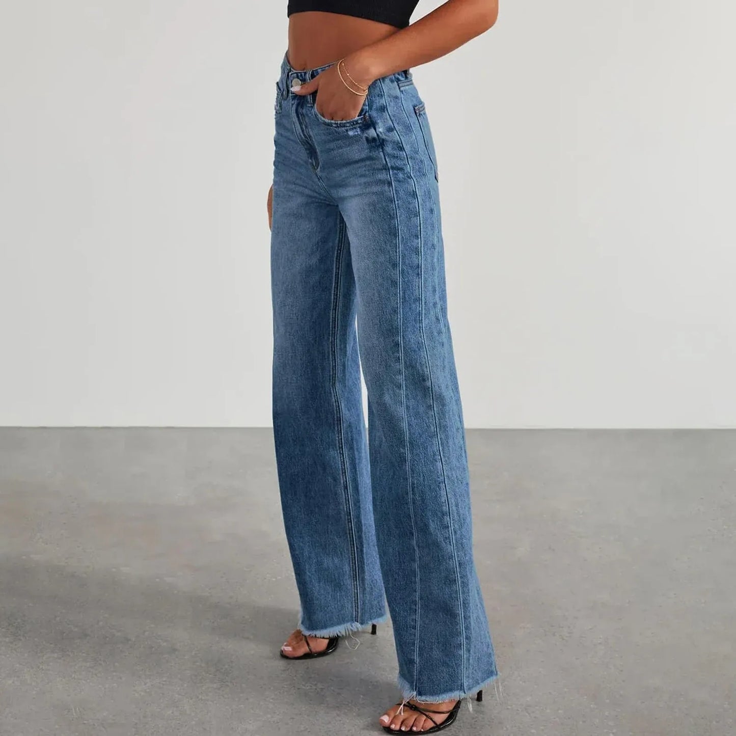 Retro High Waist Straight Leg Jeans For Women Patchwork Distressed