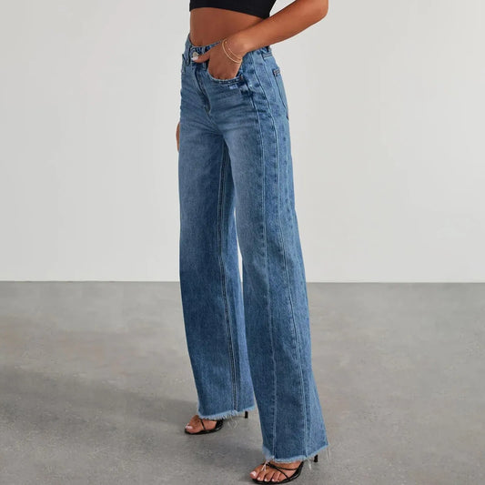 Retro High Waist Straight Leg Jeans For Women Patchwork Distressed