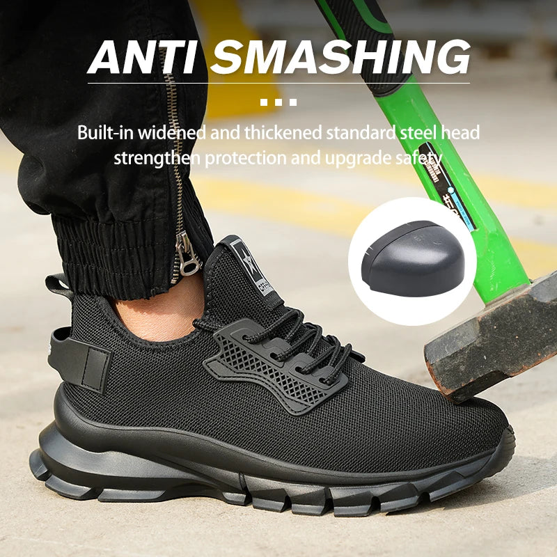Mens Safety Shoes With Metal Toe Cap Breathable Fabric Upper