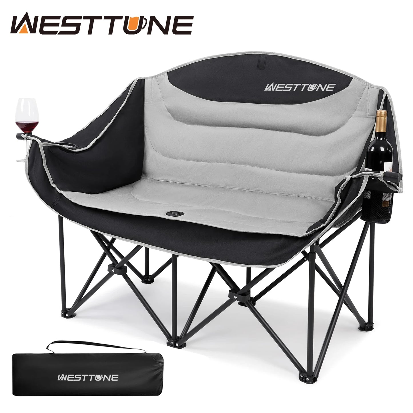 WestTune Double Camping Chair Loveseat Outdoor Couch With Cup Holder
