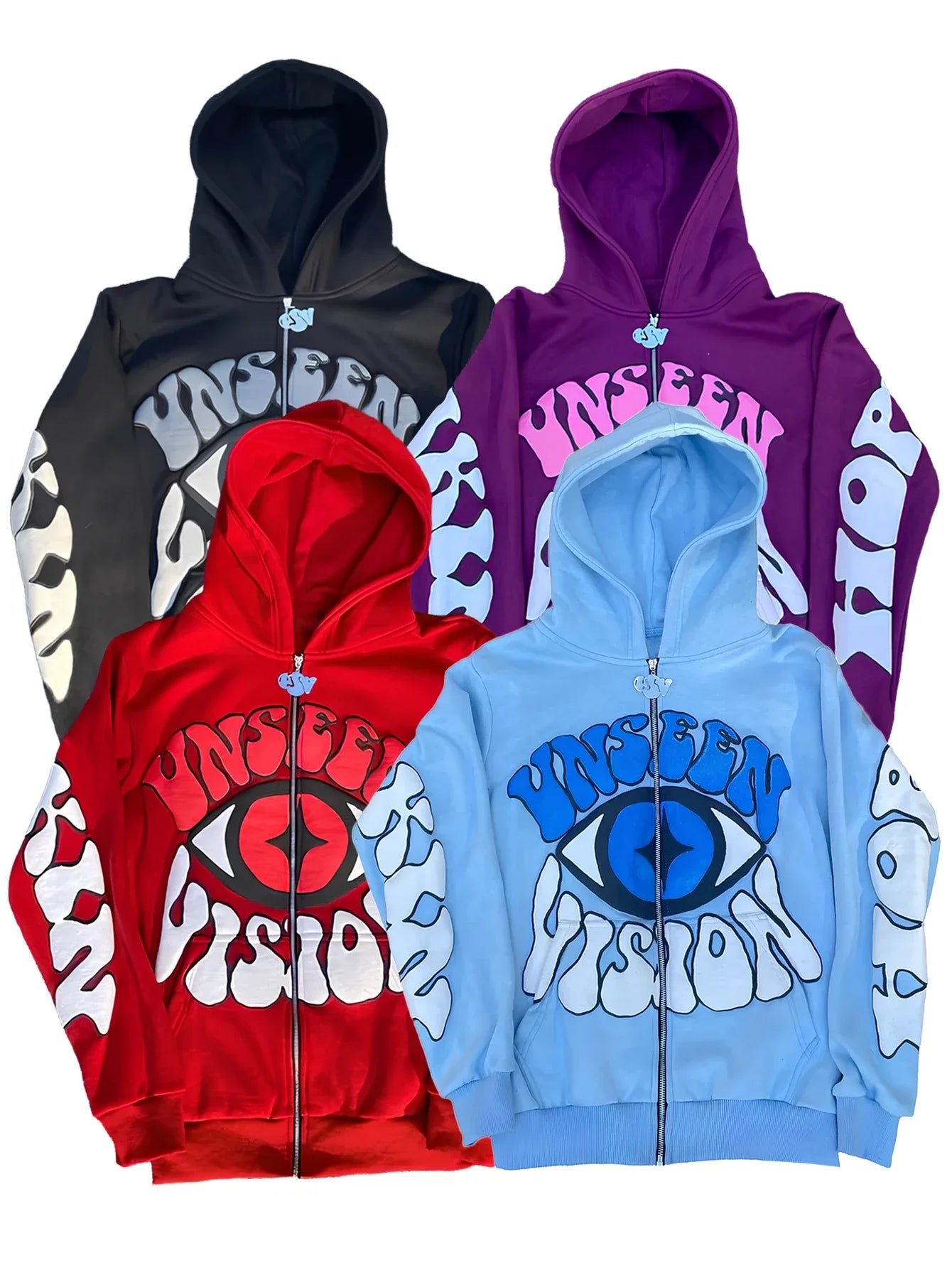 Unseen Vision Eye Pattern Zip Up Hoodie Jacket For Men