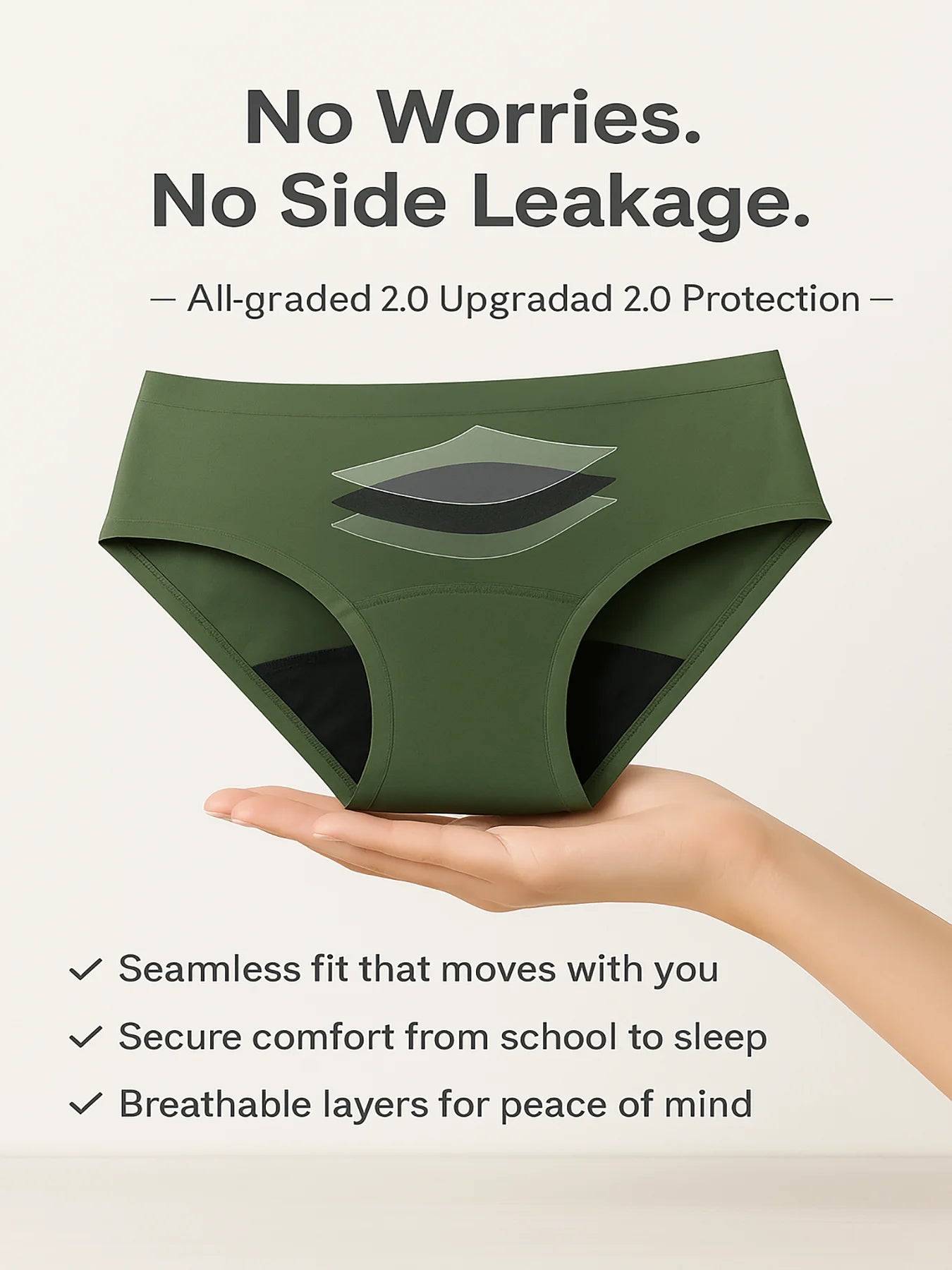 Teen Girls Seamless Period Underwear Three Pack Leakproof Heavy Flow