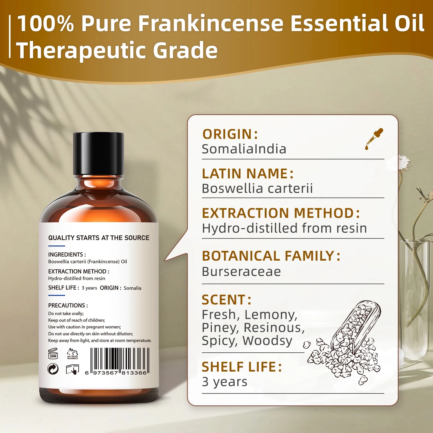 HIQILI Frankincense Essential Oil 100 Percent Pure for Aromatherapy Diffuser