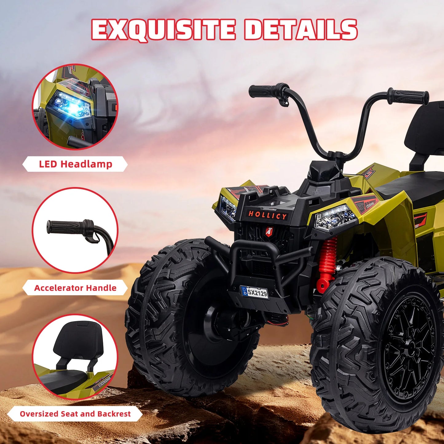 HiMISSE Kids Electric ATV 24V Ride On Car Bluetooth LED