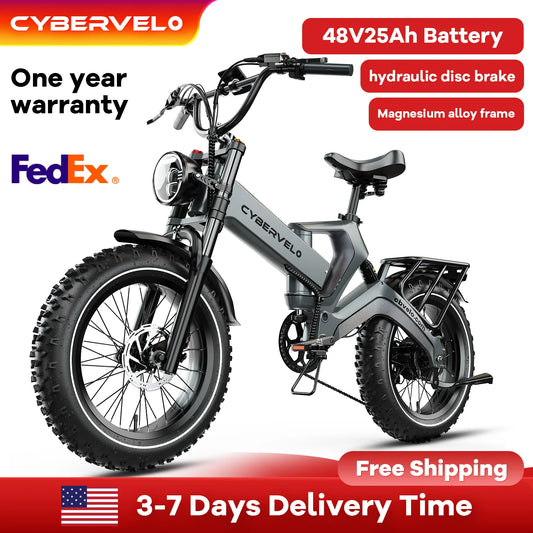 Cybervelo 2000W Peak Folding Electric Bike for Adults, 35MPH 100Miles, 48V 25Ah Removable Battery, 20"x4.0 Fat Tire E-bike EK6