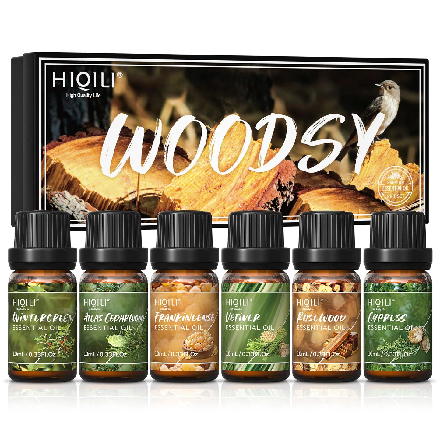 HIQILI Woody Fragrance Oils Set, TOP 6PCS*10mL Gift Set for Aromatherapy Diffuser Humidifier DIY Candles making Homeade Soaps