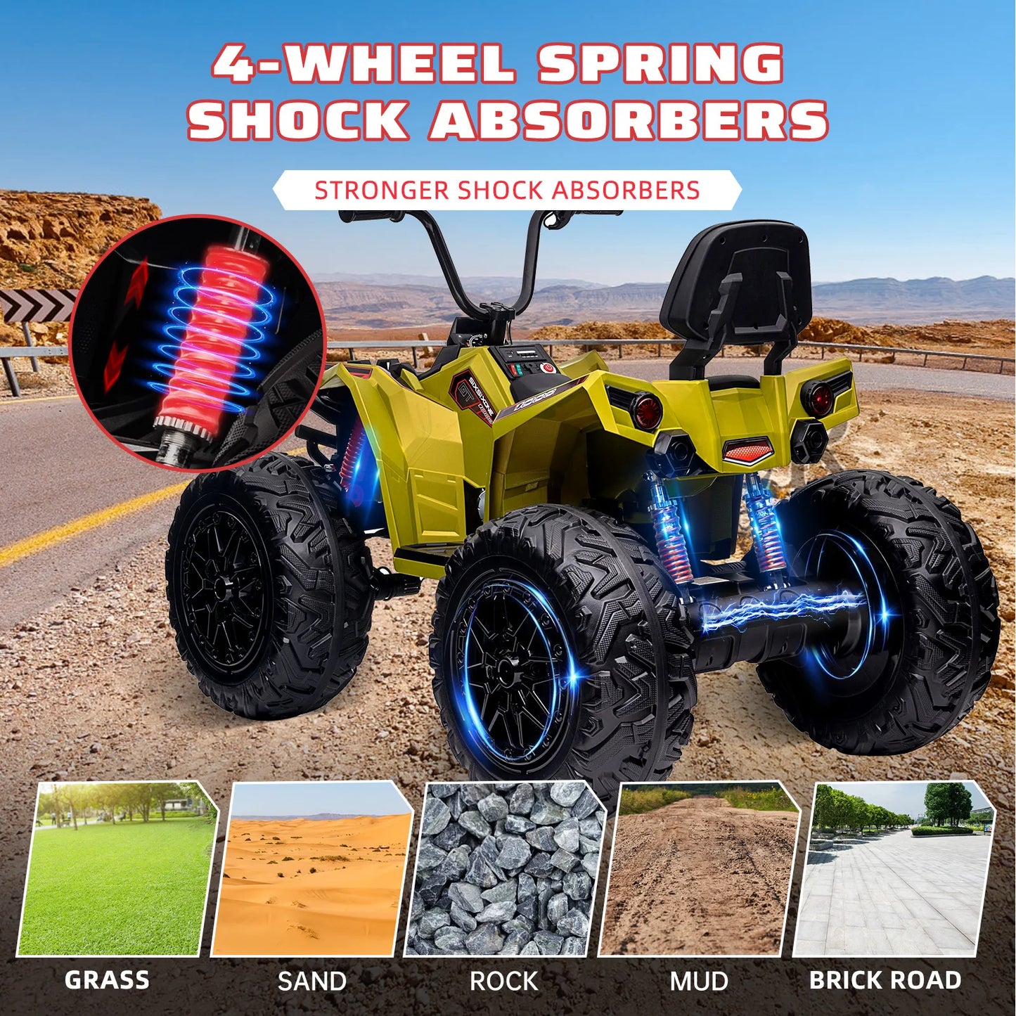 HiMISSE Kids Electric ATV 24V Ride On Car Bluetooth LED