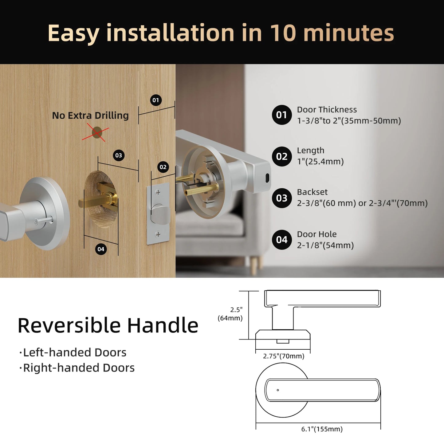 Viladepot Smart Lock Fingerprint Door Lock With Bluetooth App Control