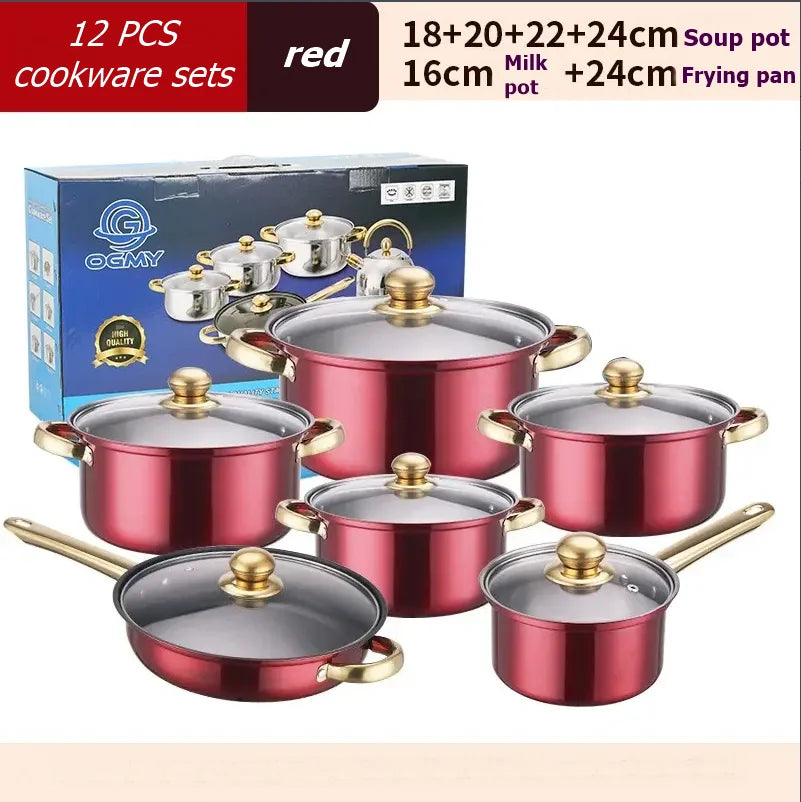 NONED 12 Piece Stainless Steel Cookware Set Nonstick Pots Pan