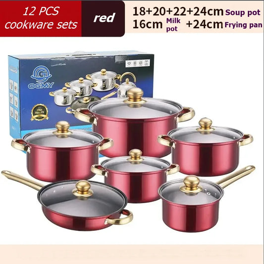 NONED 12 Piece Stainless Steel Cookware Set Nonstick Pots Pan