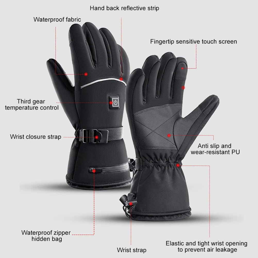 VKTECH Motorcycle Heated Gloves Waterproof Touchscreen With 3 Gear Heating