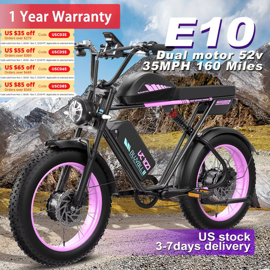 Moobelo E10 Electric Bike for Adults -52V Dual Motors 35MPH 160-Mile Range High-Capacity Battery Commuter Light Off-Road E-Bike