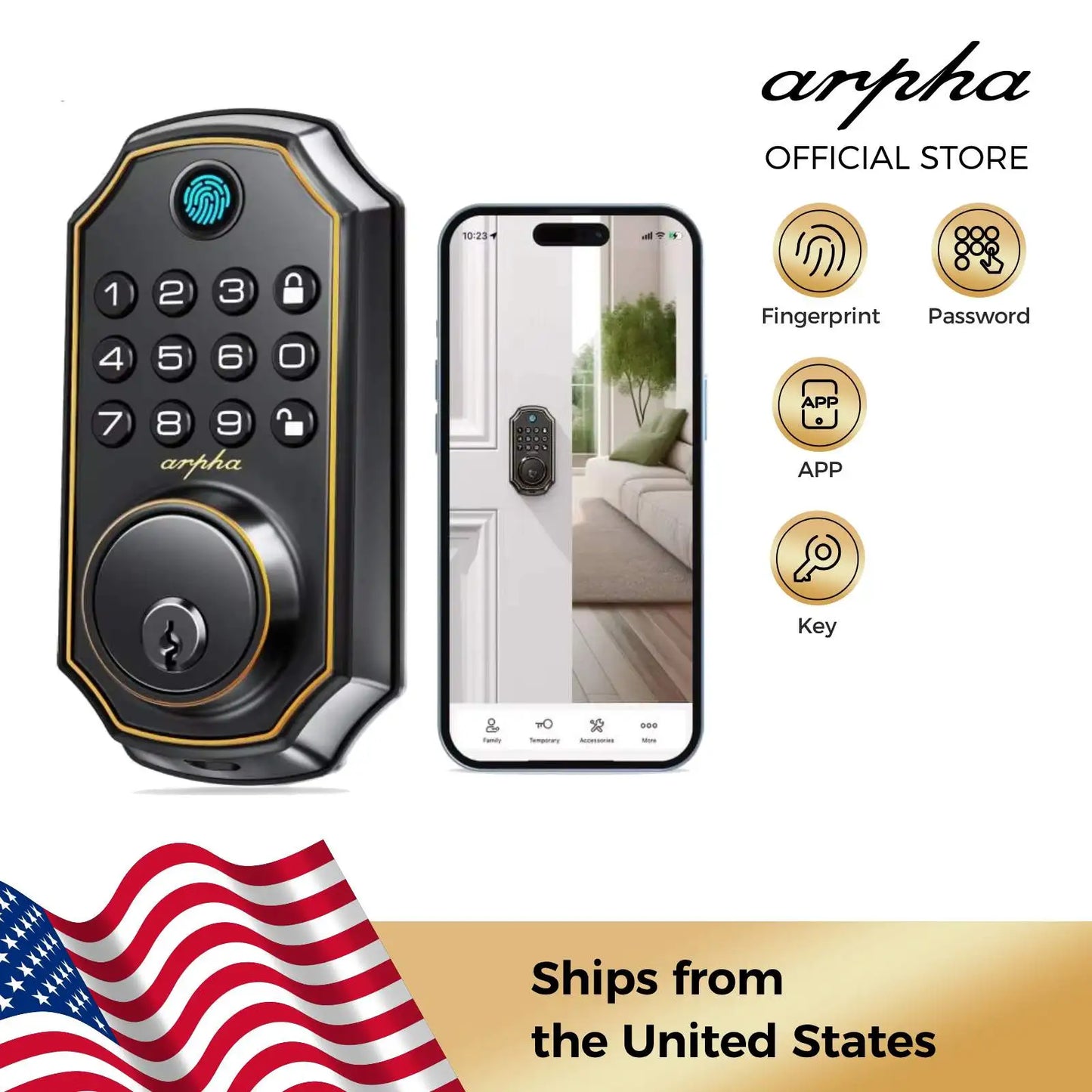 Arpha D280 Keyless Entry Door Lock 5 In 1 Smart Fingerprint Deadbolt