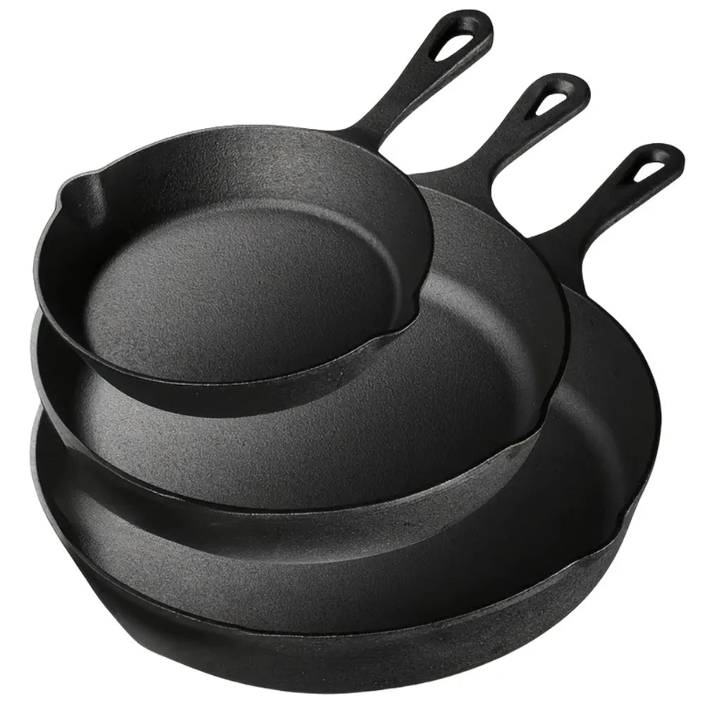 AEDG Cast Iron Skillet Set Three Piece Preseasoned Pans
