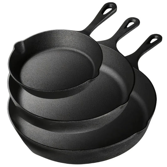 AEDG Cast Iron Skillet Set Three Piece Preseasoned Pans