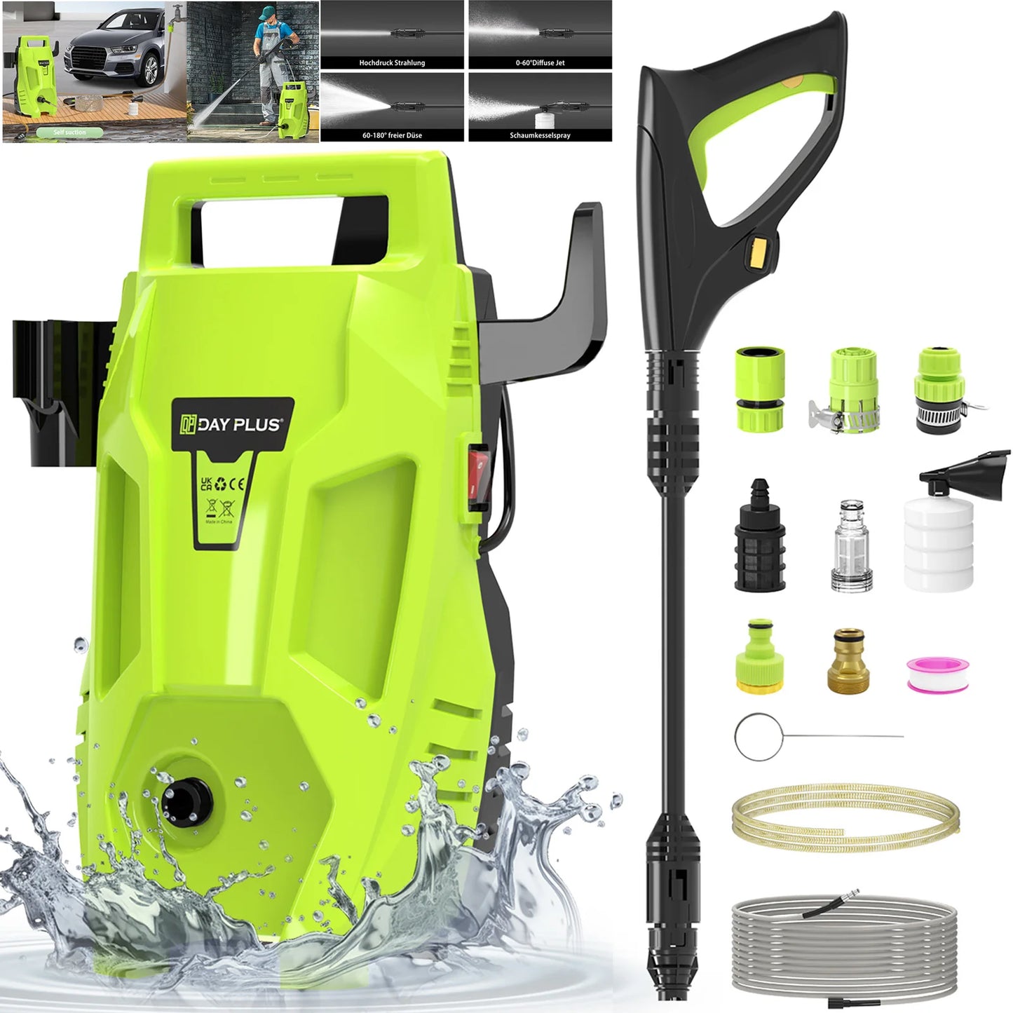 DayPlus High Pressure Washer Cleaner 1.32GPM Multi Function Jet Nozzle