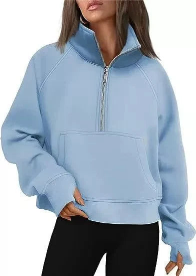 Women's Stand Collar Fleece Hoodie With Pocket Half Zip Pullover