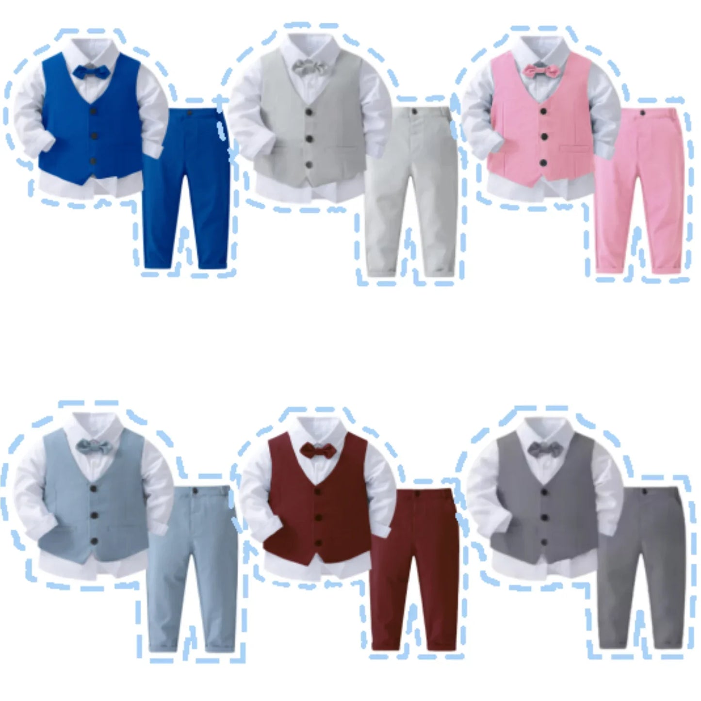 Kabeier Boys Birthday Cotton Vest Suit Set Formal Kids Clothing