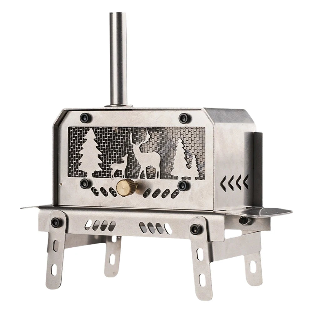 Outdoor Firewood Stove With Chimney Stainless Steel Camping Wood Stove