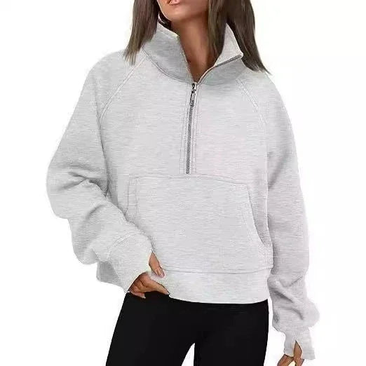 Women's Stand Collar Fleece Hoodie With Pocket Half Zip Pullover