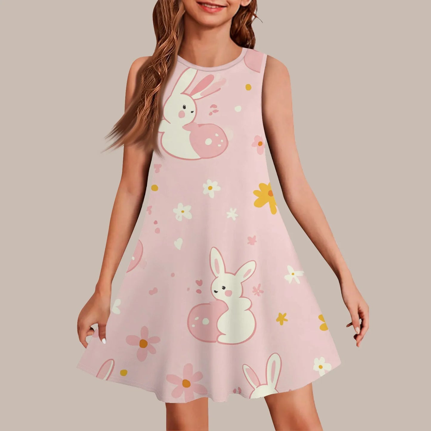 Girls Knee Length Dress With Bow Casual Polyester Short Sleeve