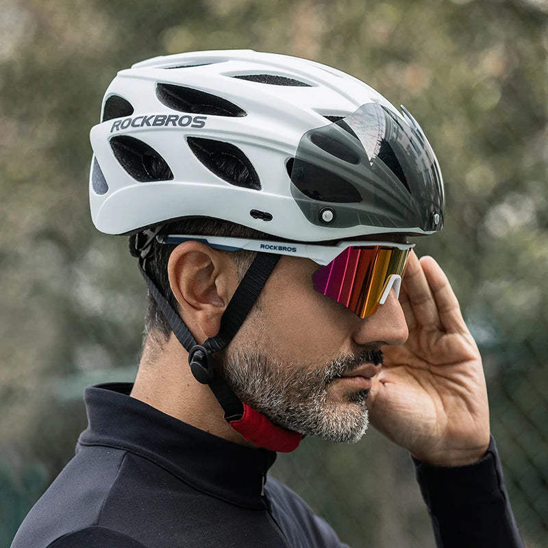 ROCKBROS Cycling Helmet With Integrated Goggles Lightweight Head Protection