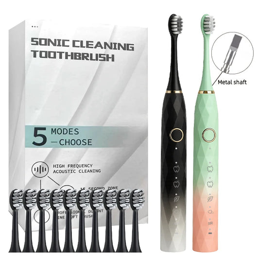 Electric Rotary Toothbrush With Timer USB Rechargeable 10 Heads Waterproof