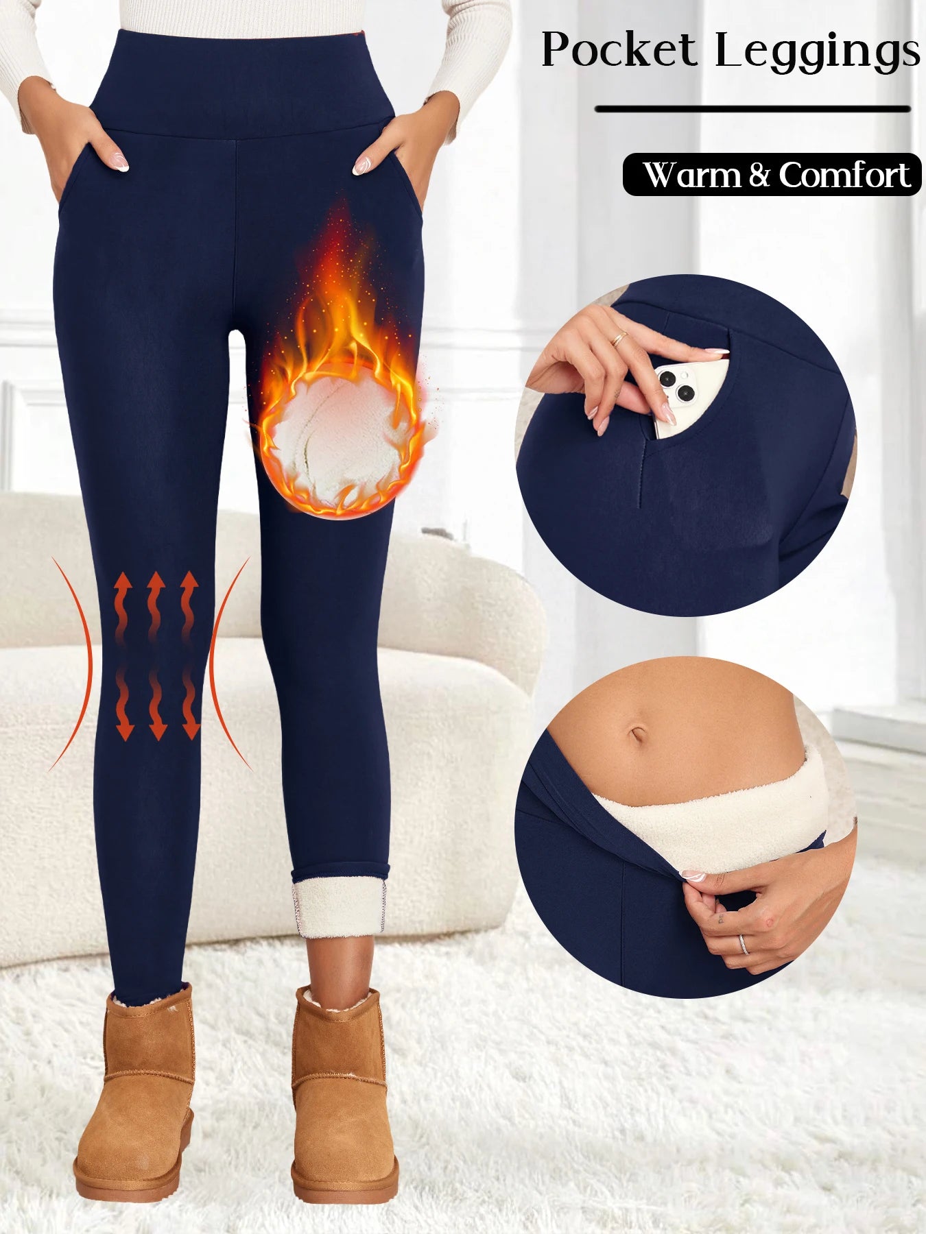 Thermal Fleece Leggings Women High Waist Tummy Control Knit