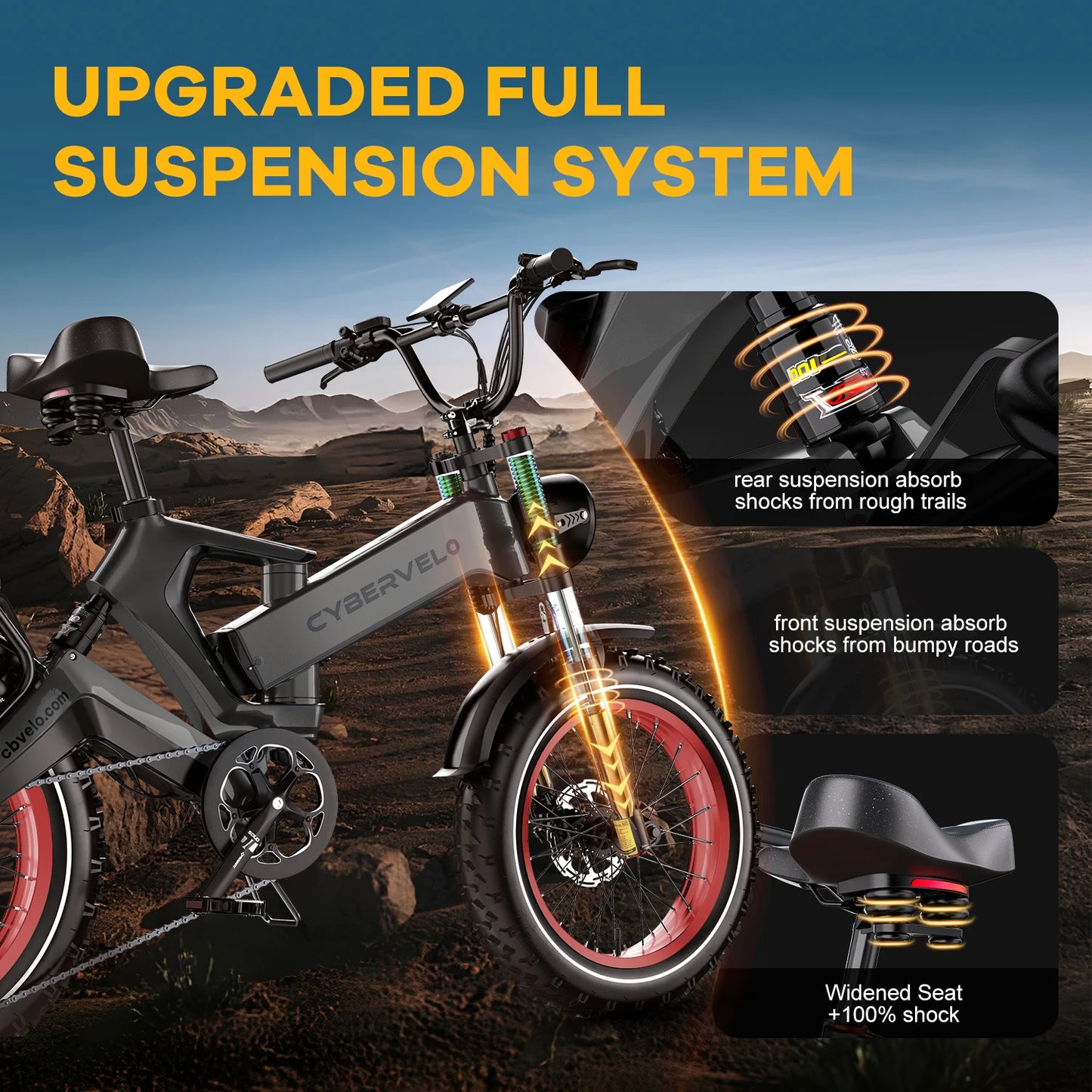 Cybervelo 2000W Peak Folding Electric Bike for Adults, 35MPH 100Miles, 48V 25Ah Removable Battery, 20"x4.0 Fat Tire E-bike EK6